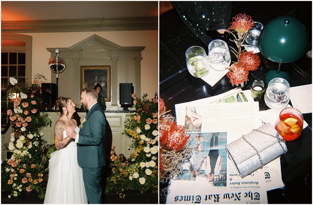 A bride and groom share their first dance at Colony House Newport